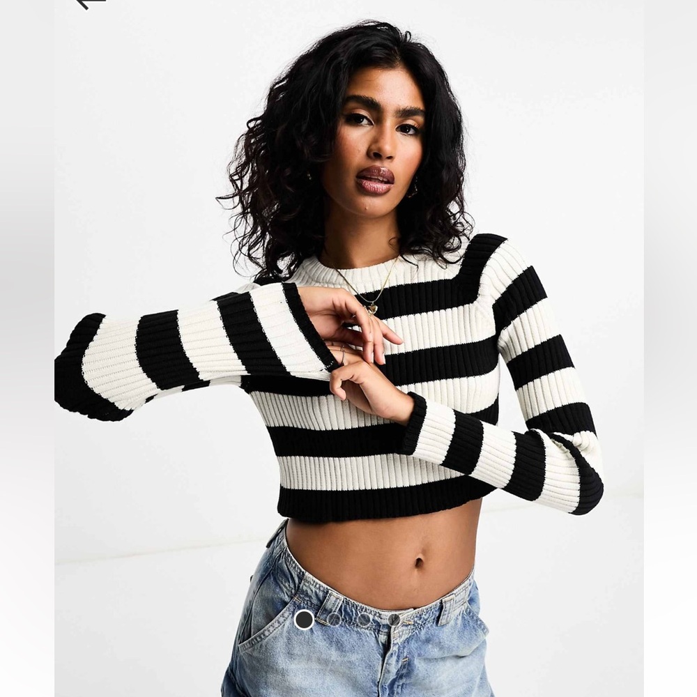 Whimsygoth! Chunky Cropped Black and White Striped Sweater, Brand New with tags